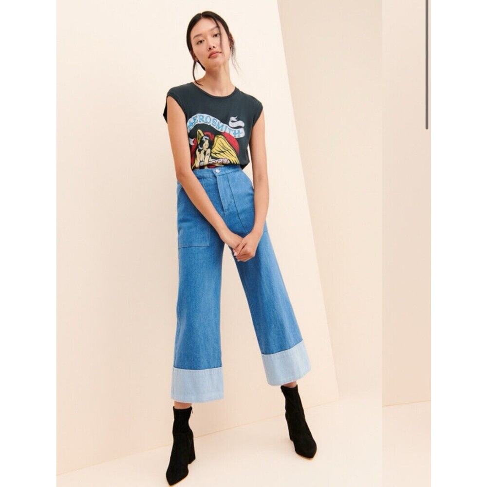 Capulet Belle Cuffed Blue Jeans Cropped Wide Leg Medium